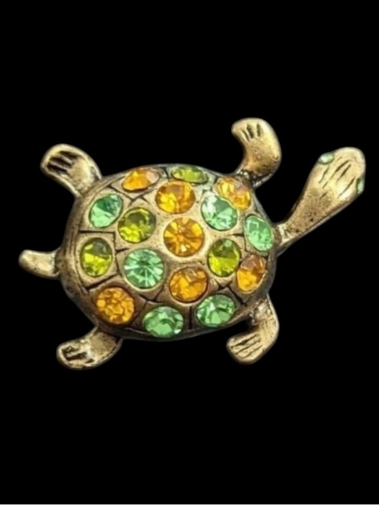 Vintage Jewelry - Vintage Rhinestone Turtle Brooch Pin